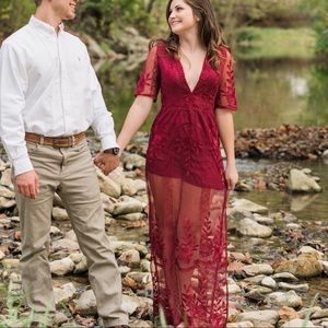 Burgundy Lace Maxi Romper